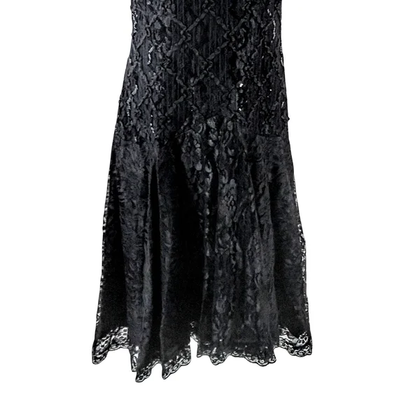 Vintage After Dark Elegant Black Lace Midi Dress - Picture 6 of 11